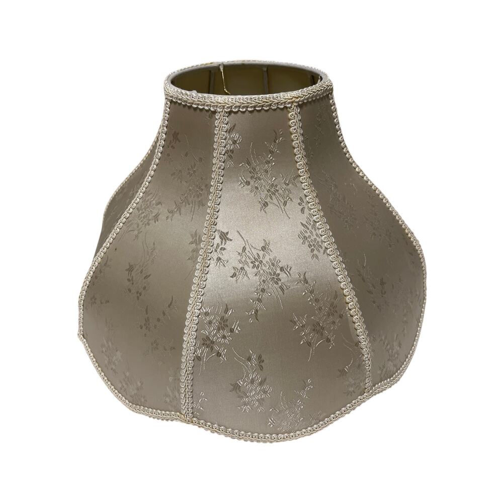 Vintage Ivory Beige Silk Brocade Floral Bell Shaped Lampshade 17”Wide 11” Tall